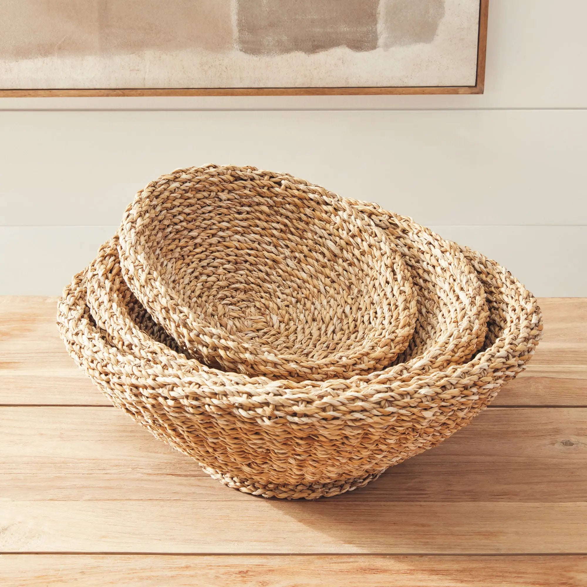 SEAGRASS SHALLOW TAPERED BASKETS, SET OF 3 Villa Decor & Design