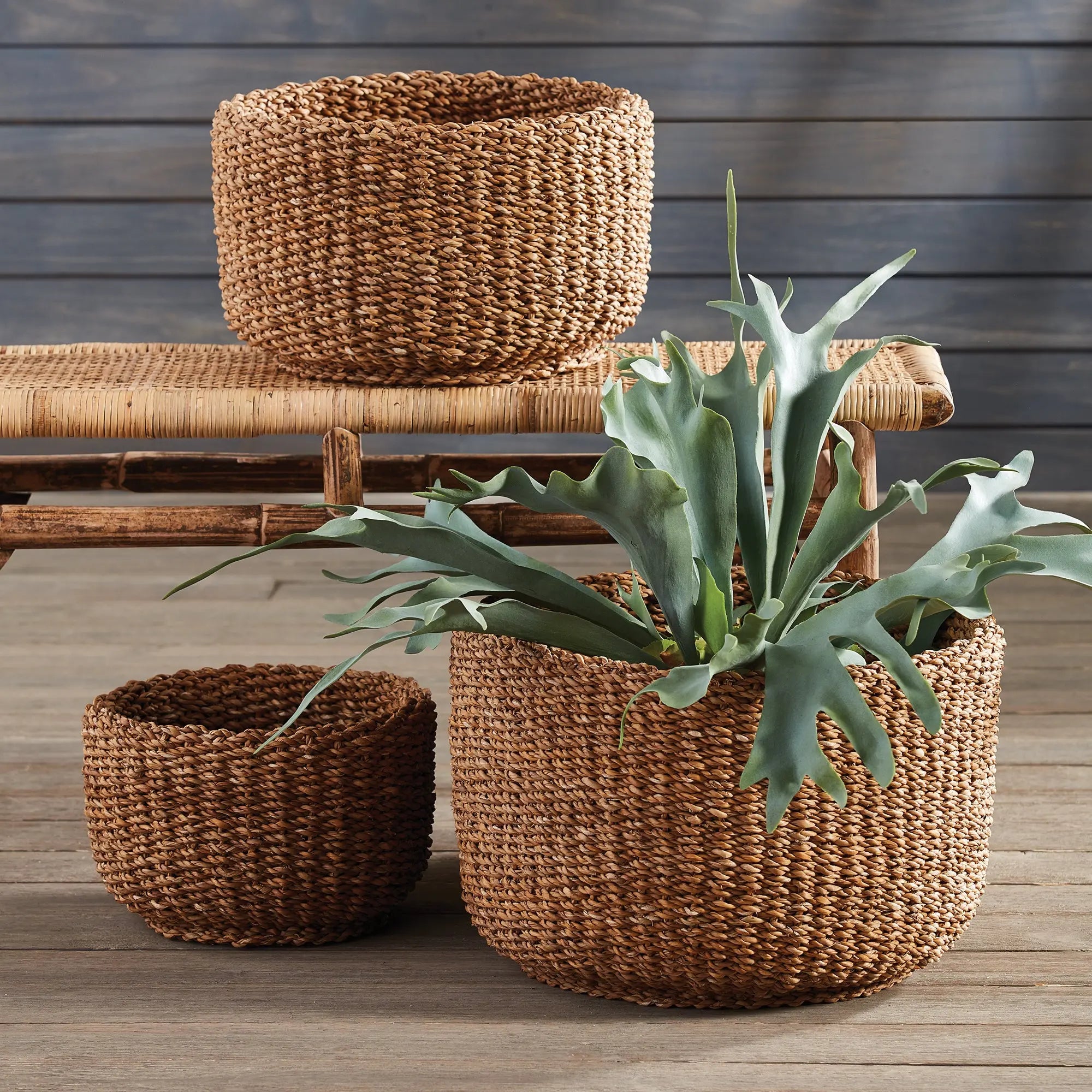 SEAGRASS CYLINDRICAL BASKETS, SET OF 3 Villa Decor & Design