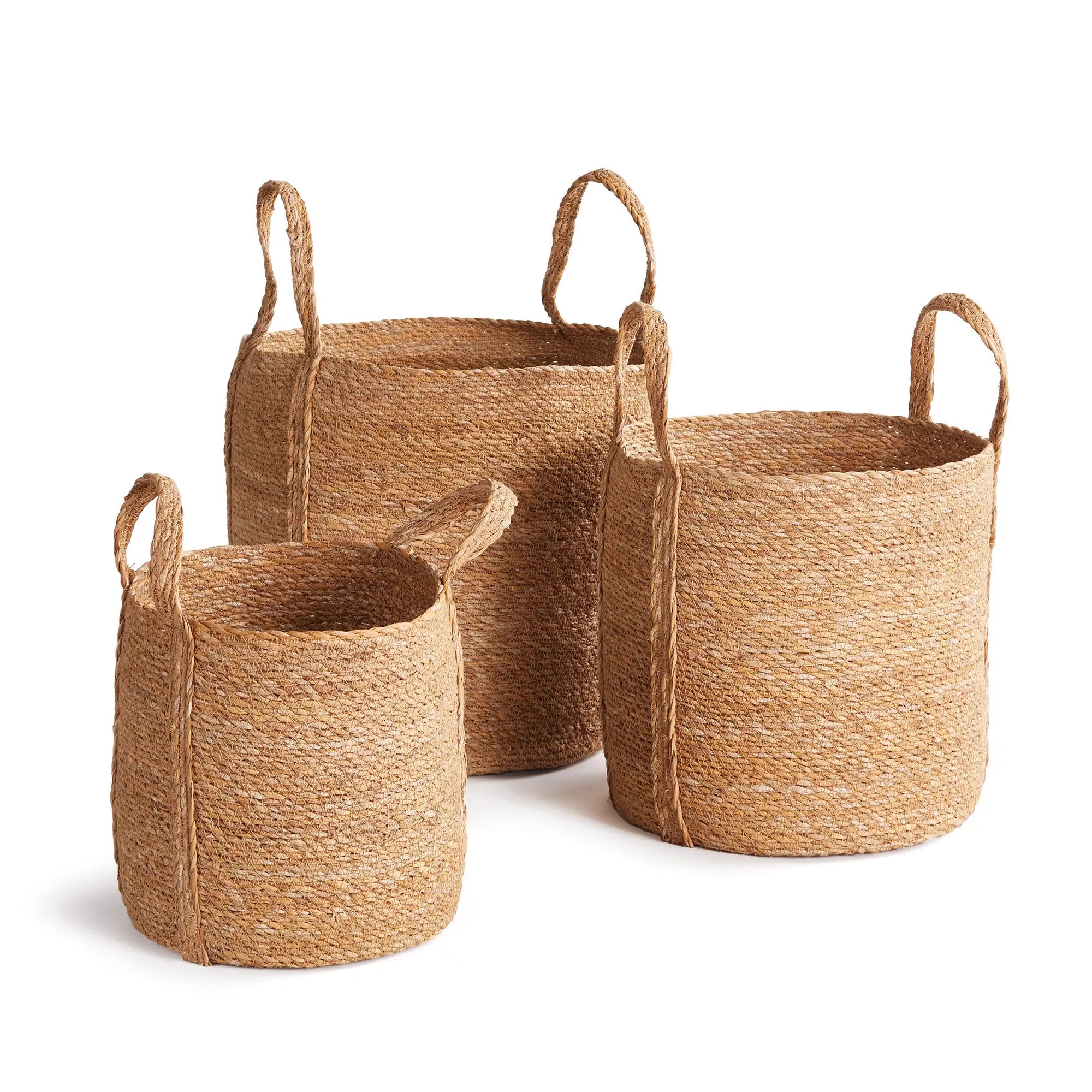 Seagrass Round Baskets with Long Handles, SET OF 3