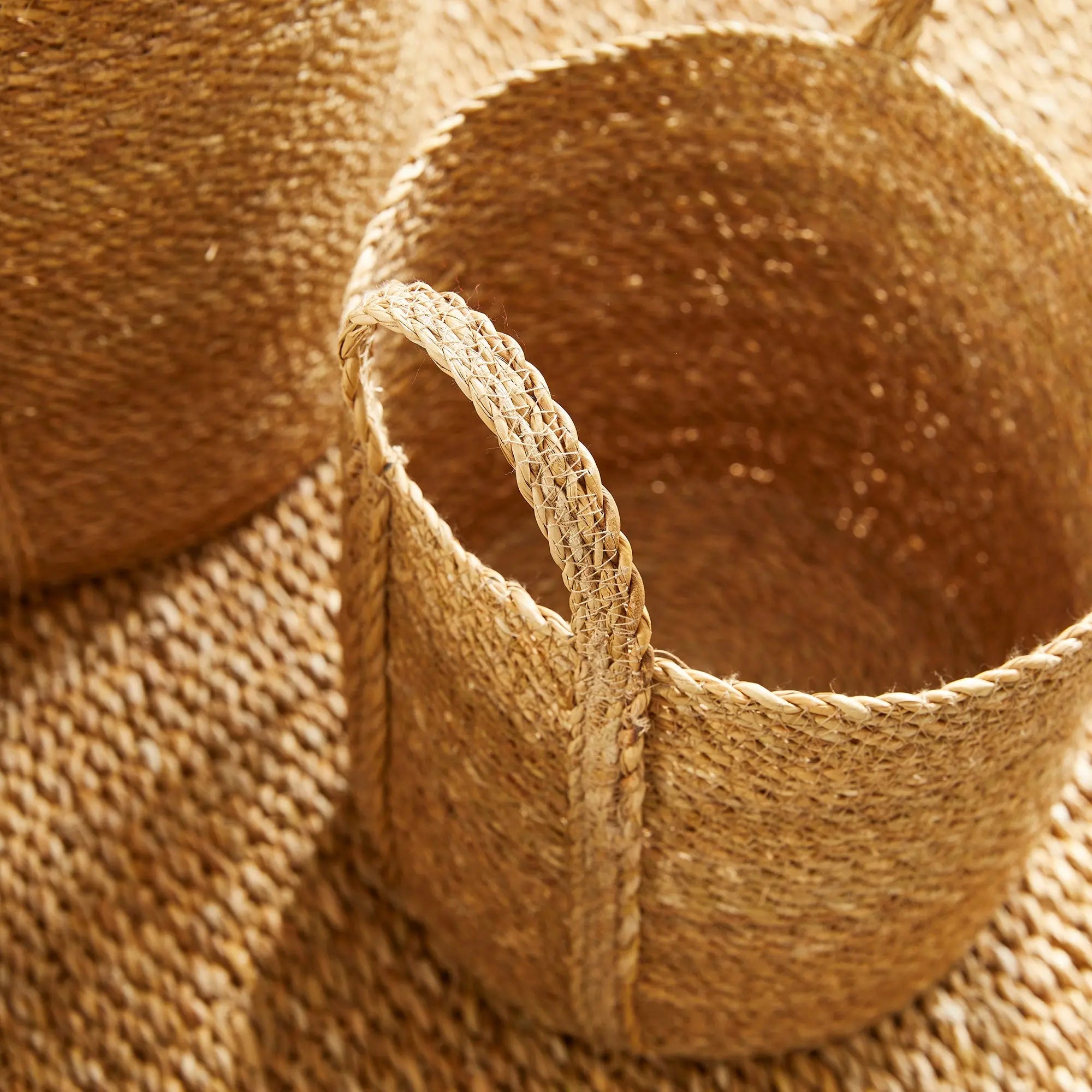 Seagrass Round Baskets with Long Handles, SET OF 3