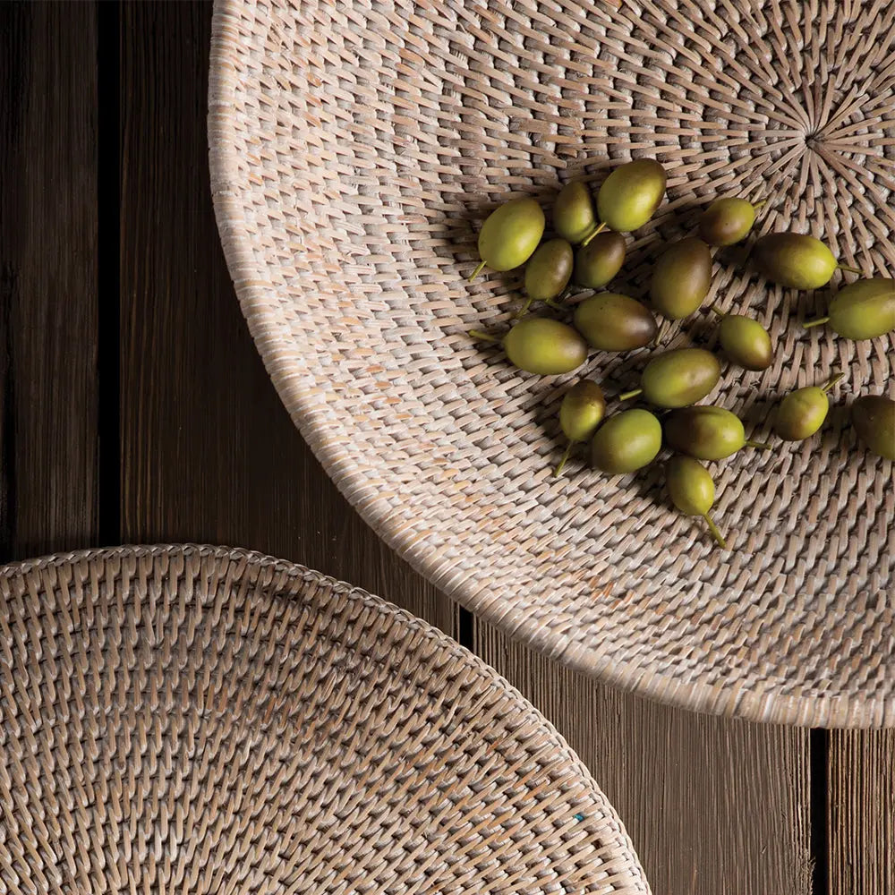 Burma Rattan Offering Bowl | Whitewash