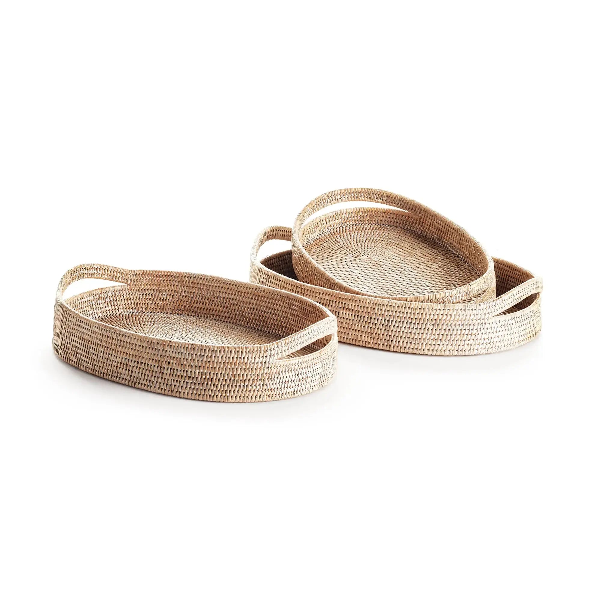 Burma Rattan Oval Serving Trays - Set of 3 Tight-Weave Baskets (3 Finishes) - Villa Decor & Design