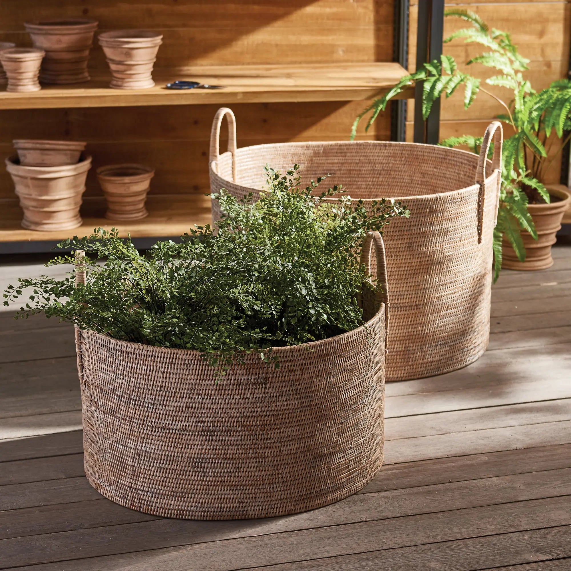 BURMA RATTAN HAMPERS WITH HANDLES, SET OF 2 Villa Decor & Design