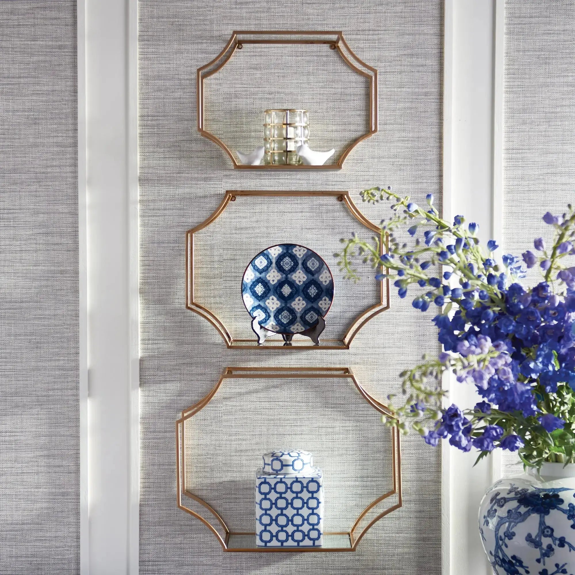 HUDSON MIRRORED WALL SHELVES, SET OF 3 Villa Decor & Design