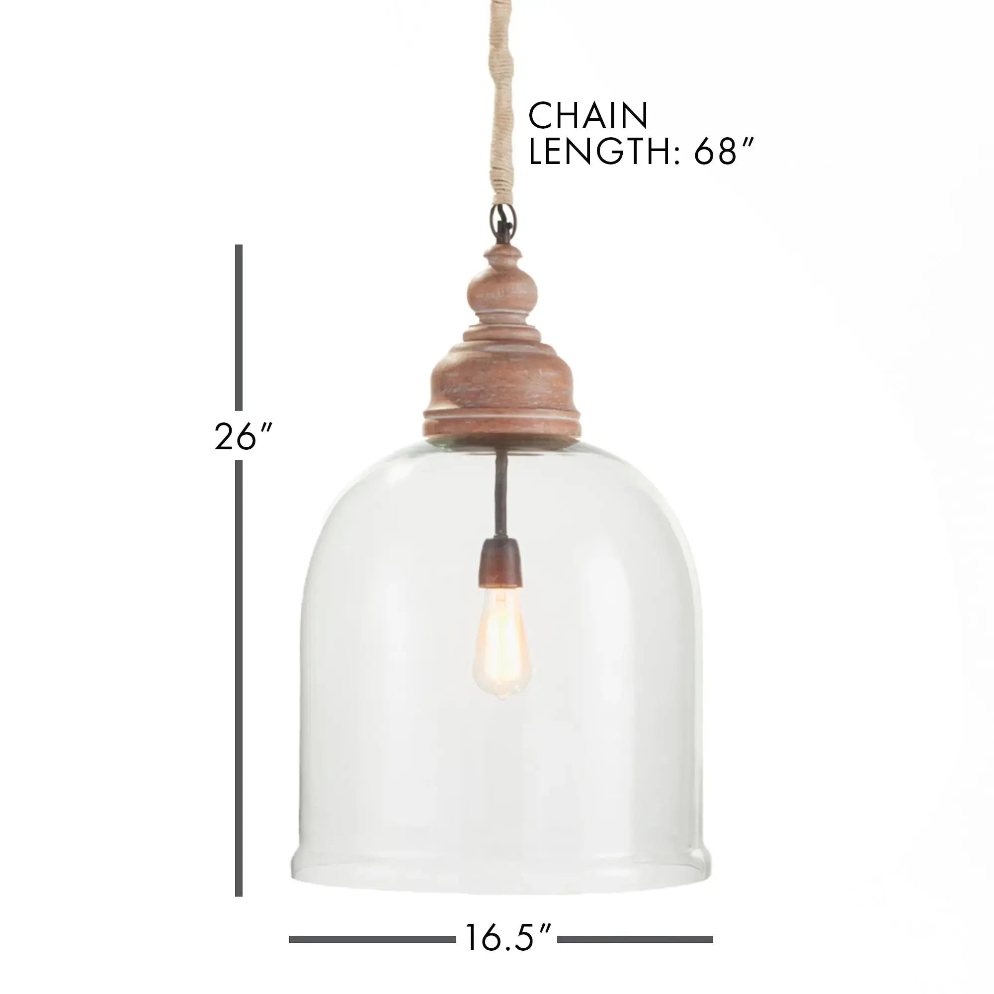 Vintner's Cloche Pendant - Whitewashed Wood & Glass Coastal Light - Villa Decor & Design