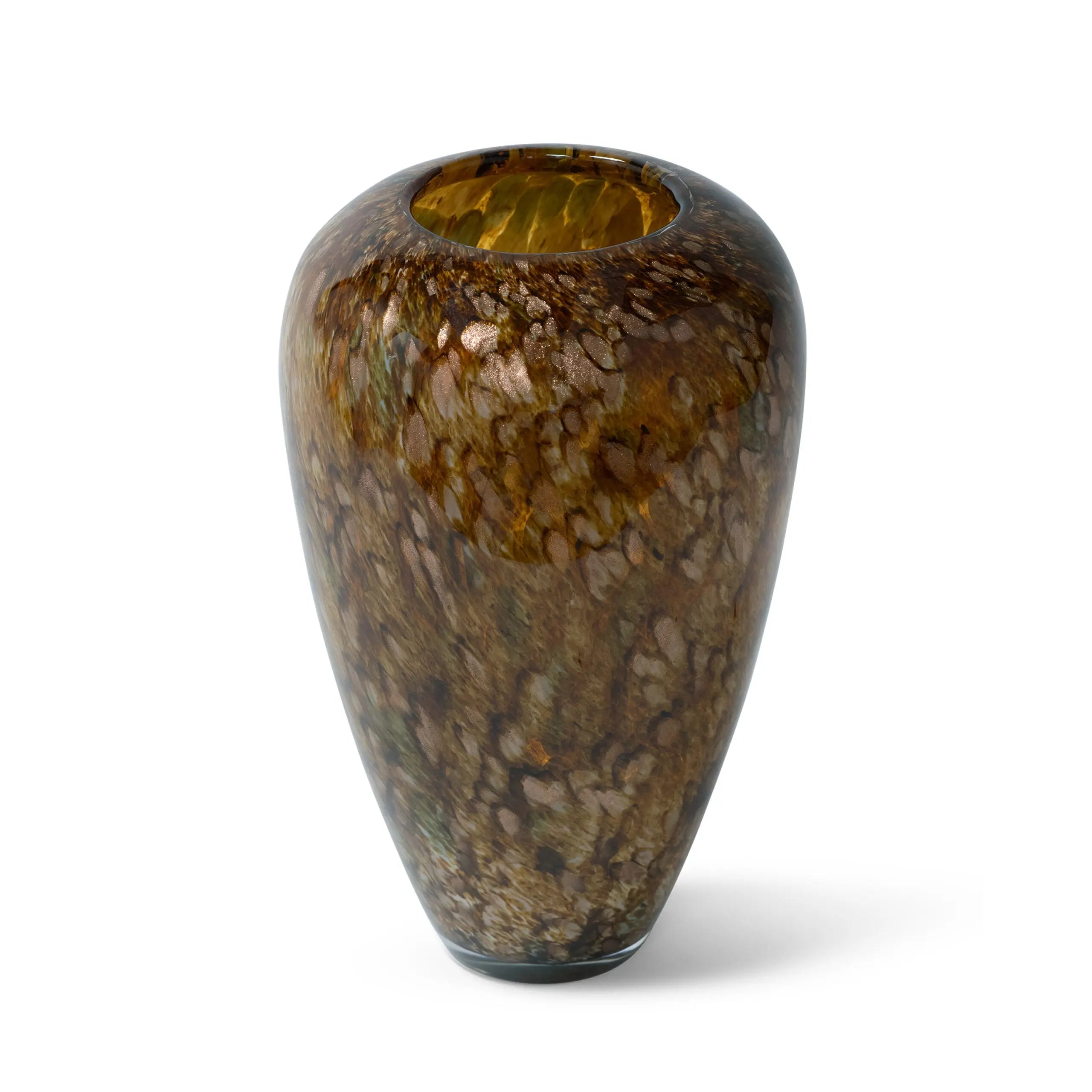 Callum Amber Glass Vase - 13" Dappled Earth Tone Decorative Vessel - Villa Decor & Design