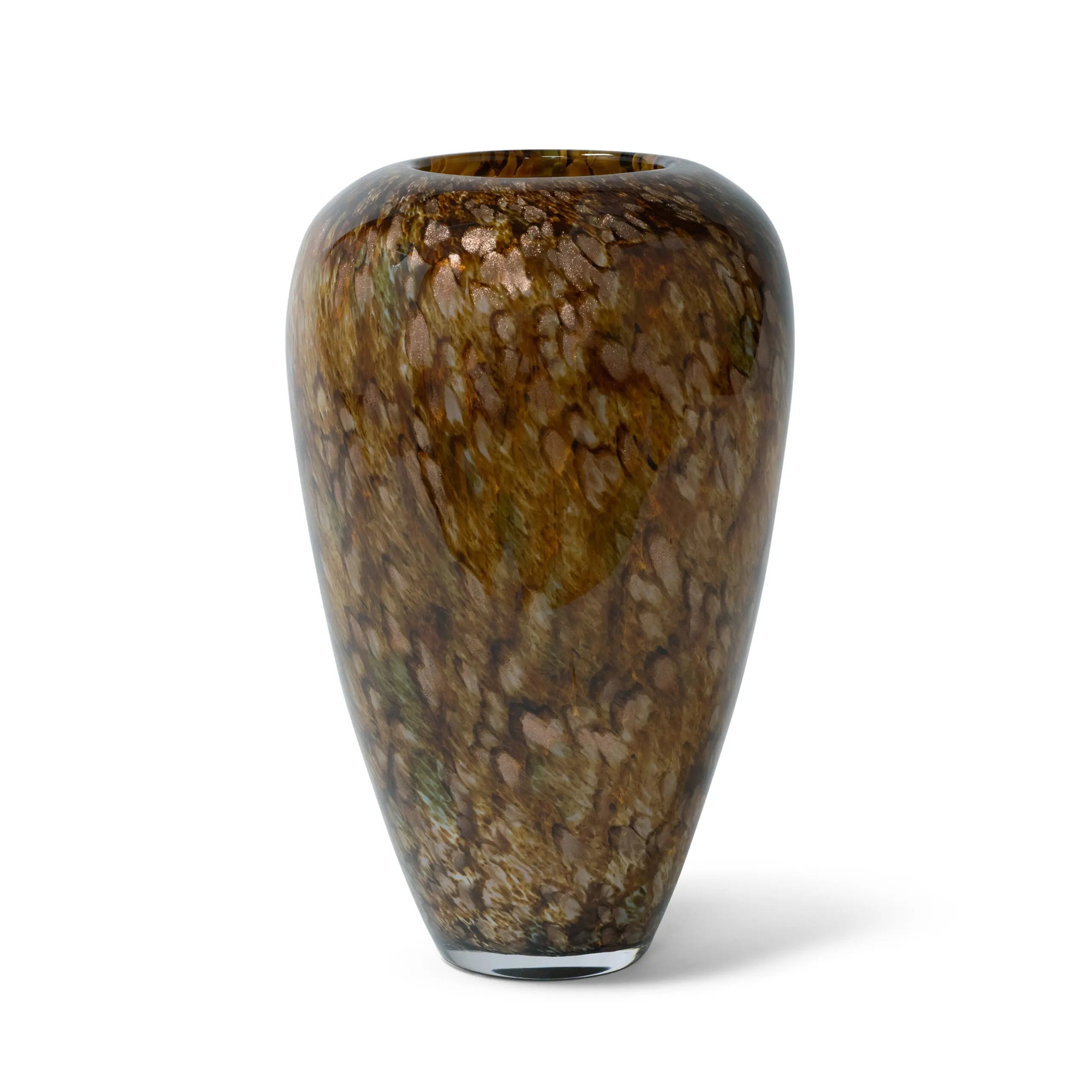 Callum Amber Glass Vase - 13" Dappled Earth Tone Decorative Vessel - Villa Decor & Design