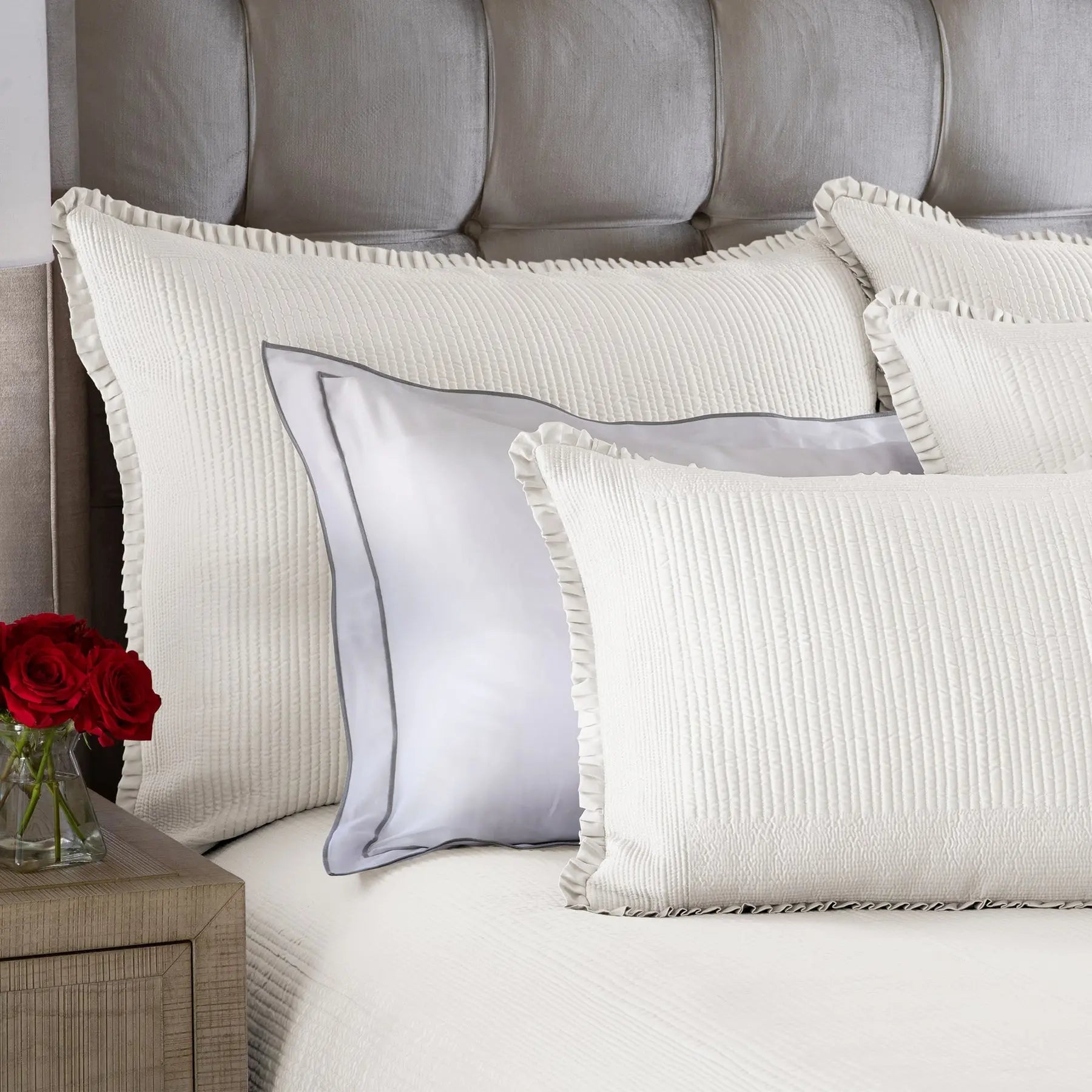 Battersea Pillow - Silk & Sensibility Quilted Ruffle Sham - Villa Decor & Design