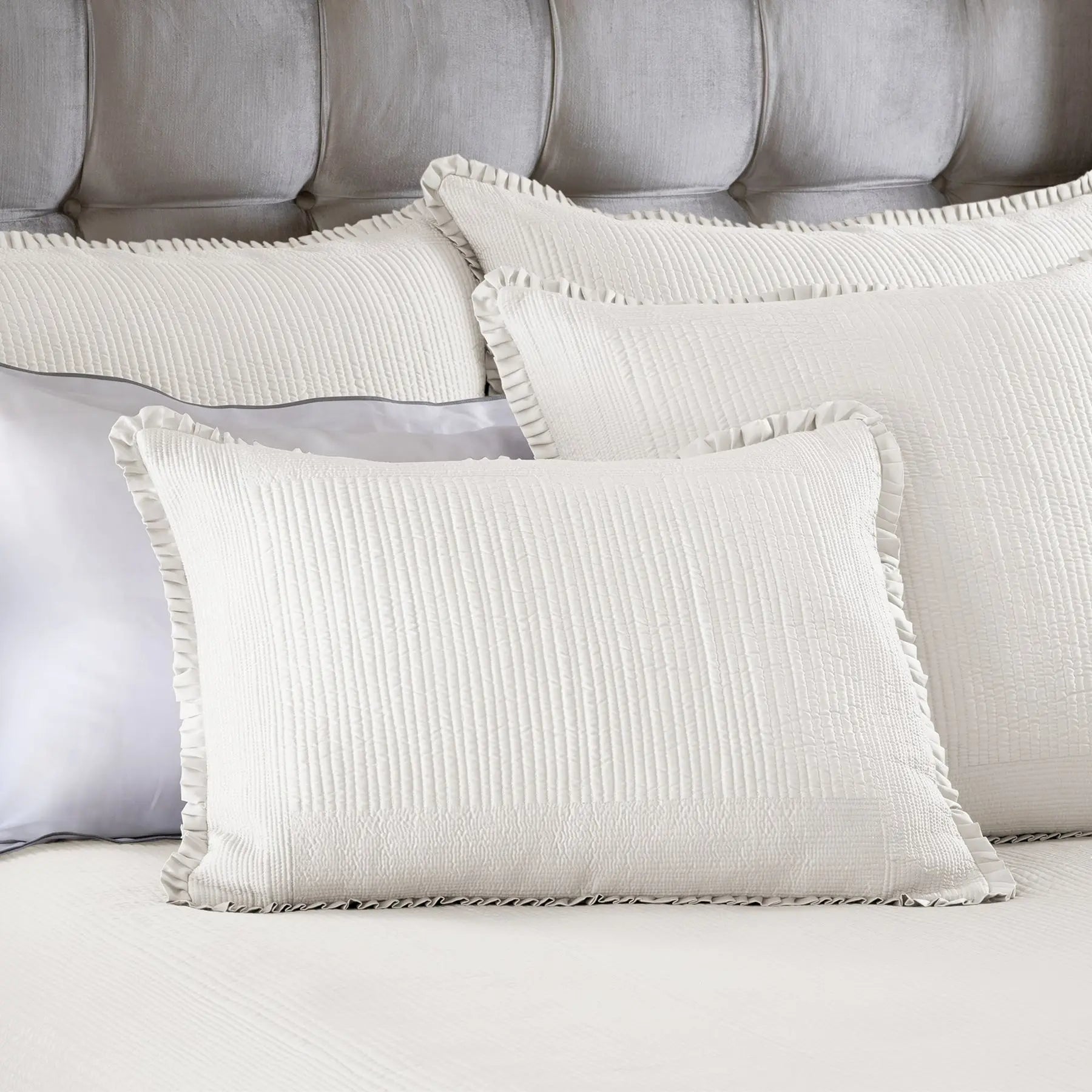 Battersea Pillow - Silk & Sensibility Quilted Ruffle Sham - Villa Decor & Design