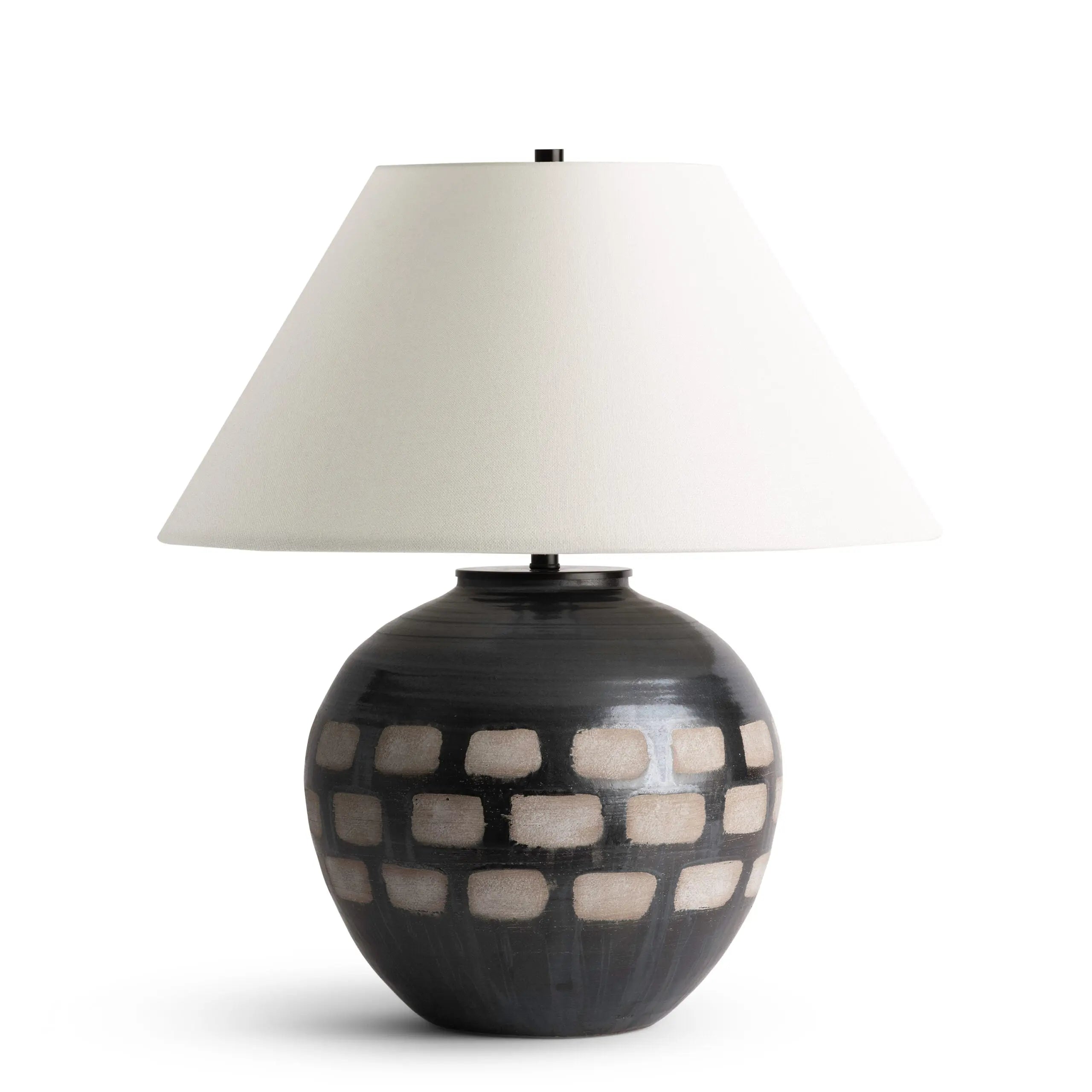 Jude Table Lamp - Handmade Black-Brown Ceramic with Linen Shade - Villa Decor & Design