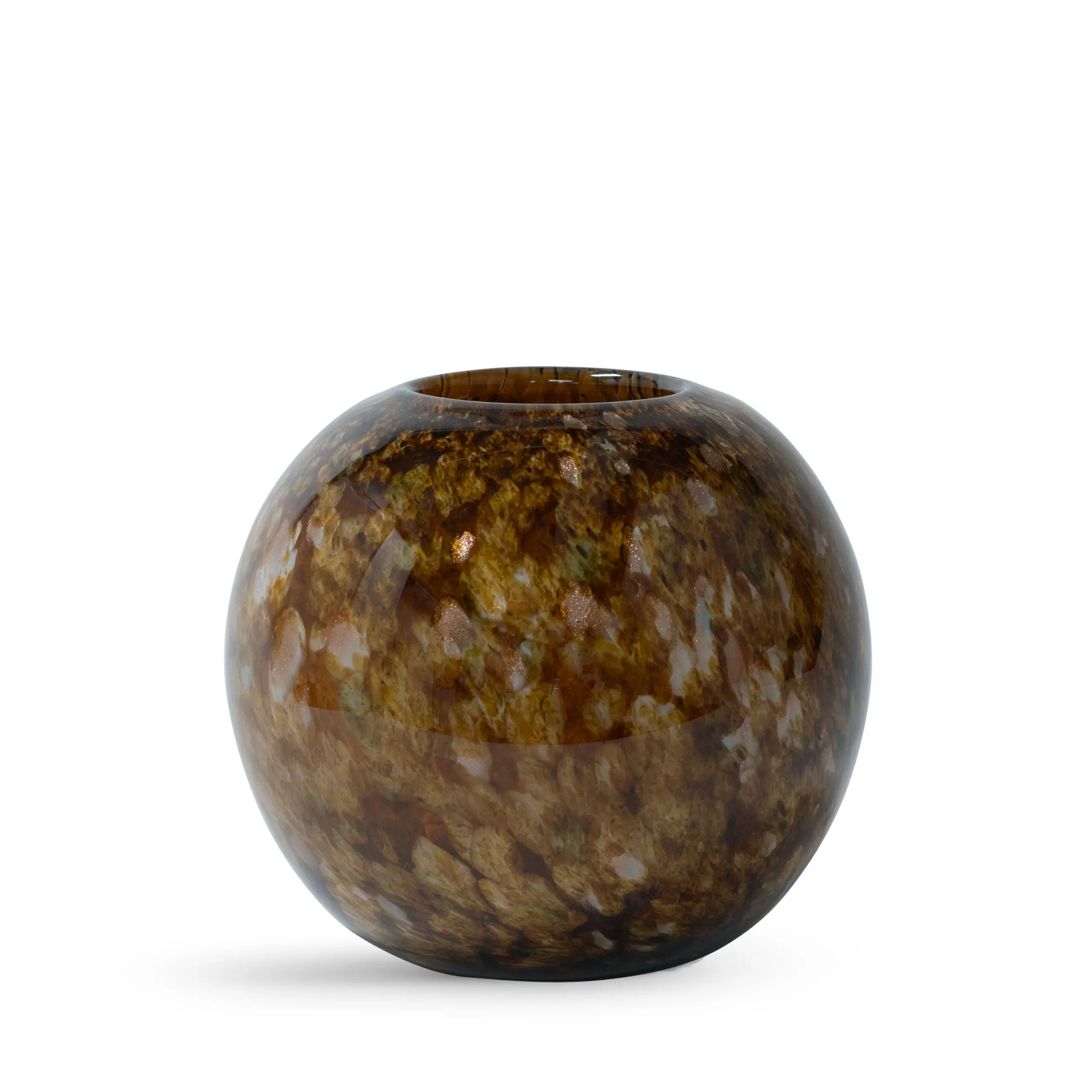 Ryder Amber Glass Vase - 7" Spherical Dappled Decorative Vessel - Villa Decor & Design