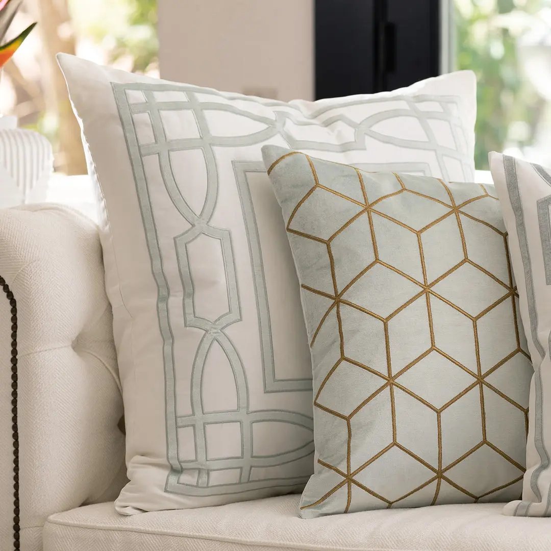 Trey Euro Border Pillow Ivory / Aquamarine 28x28 Lili Alessandra