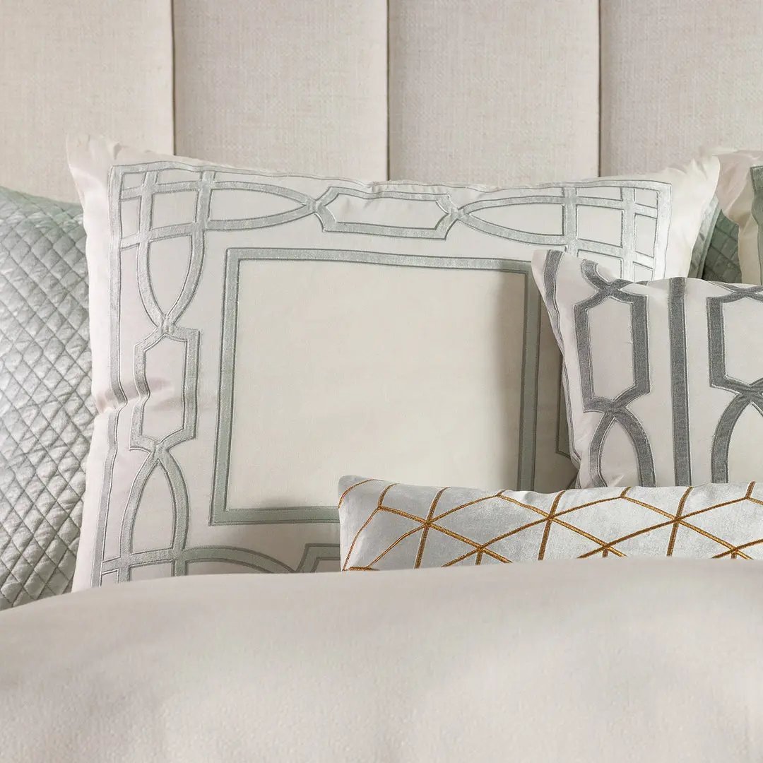 Trey Euro Border Pillow Ivory / Aquamarine 28x28 Lili Alessandra