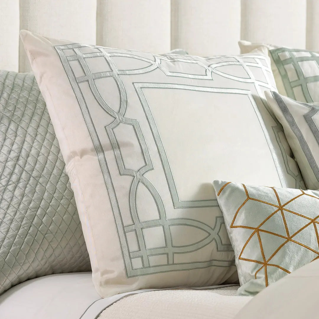 Trey Euro Border Pillow Ivory / Aquamarine 28x28 - Villa Decor & Design