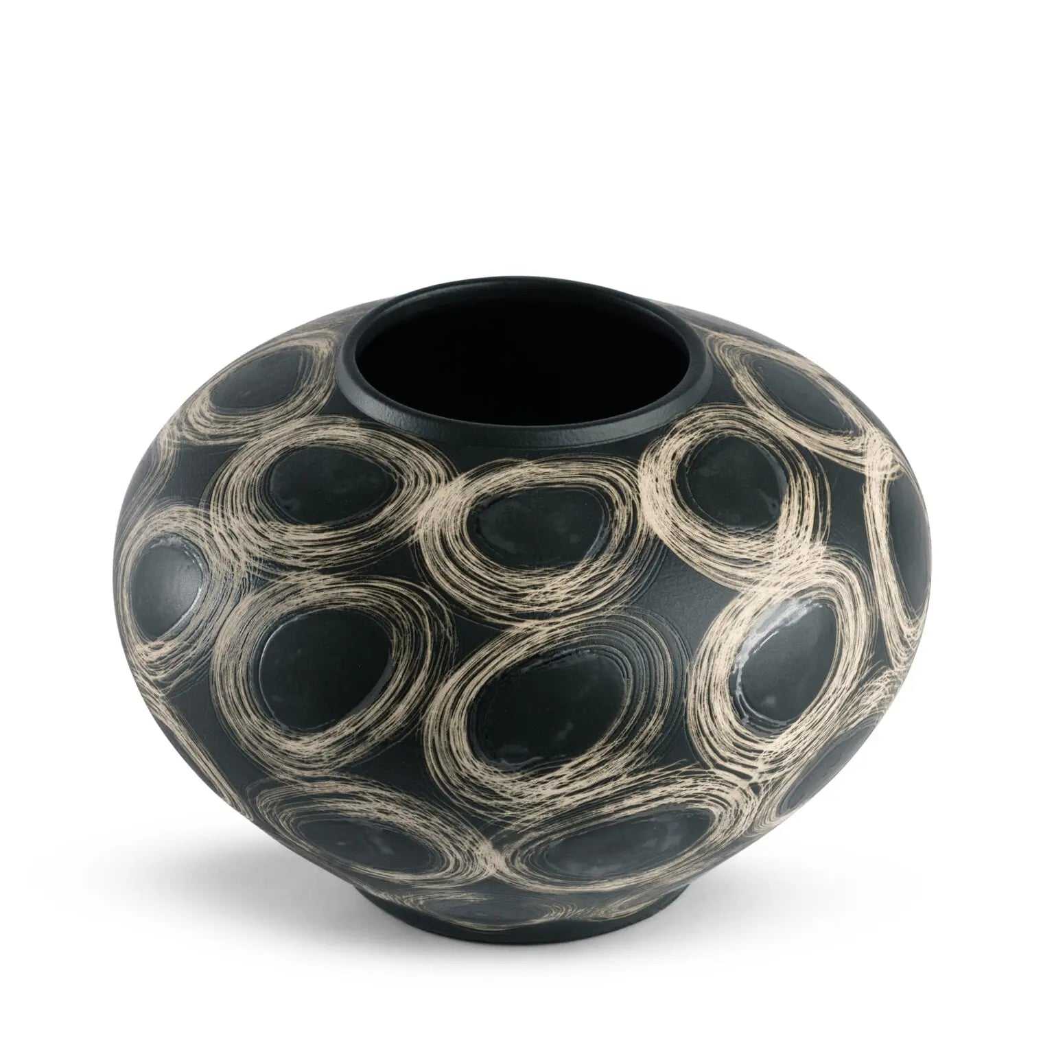 Wren Vase - Black Circular Patterned Ceramic Focal Vase - Villa Decor & Design