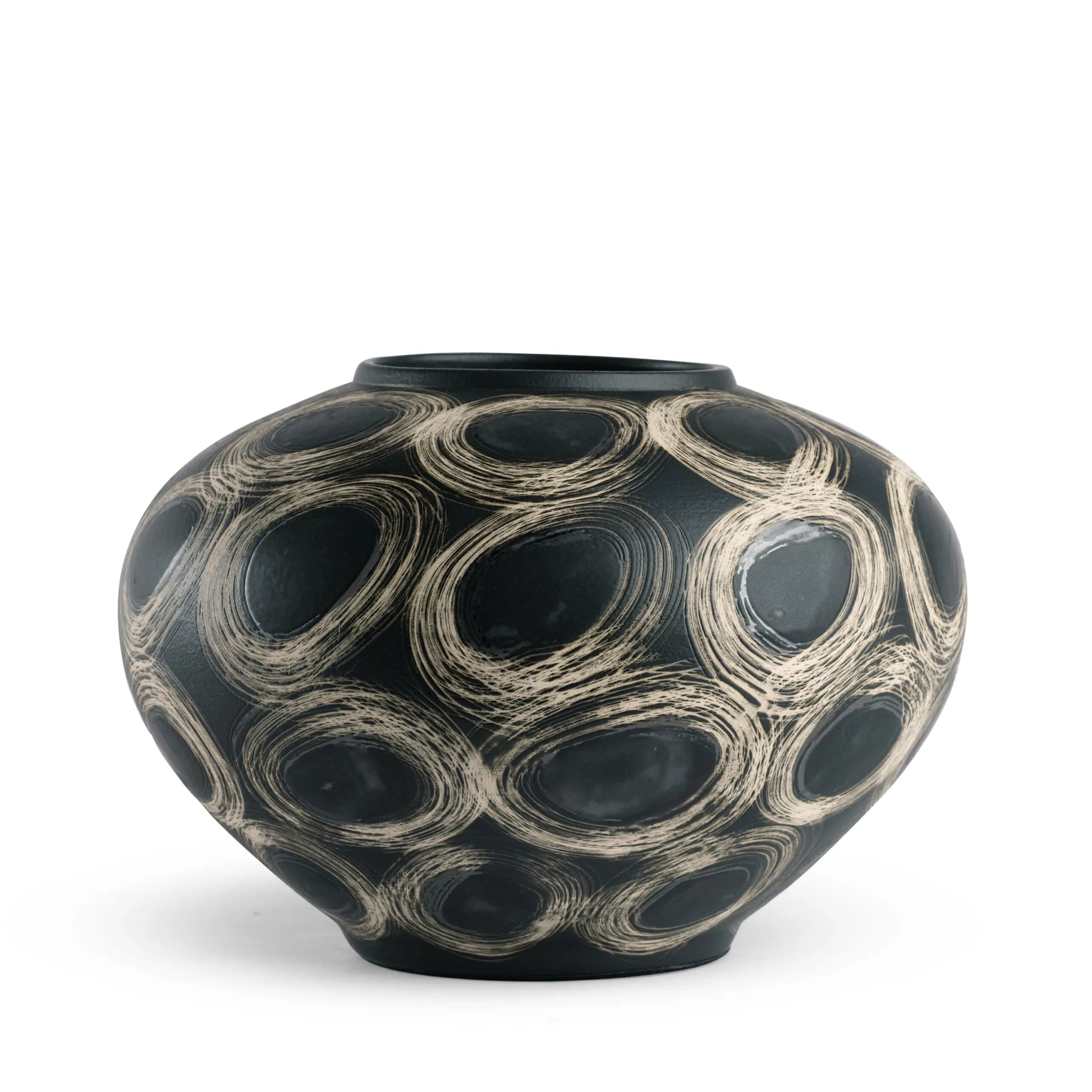 Wren Vase - Black Circular Patterned Ceramic Focal Vase - Villa Decor & Design