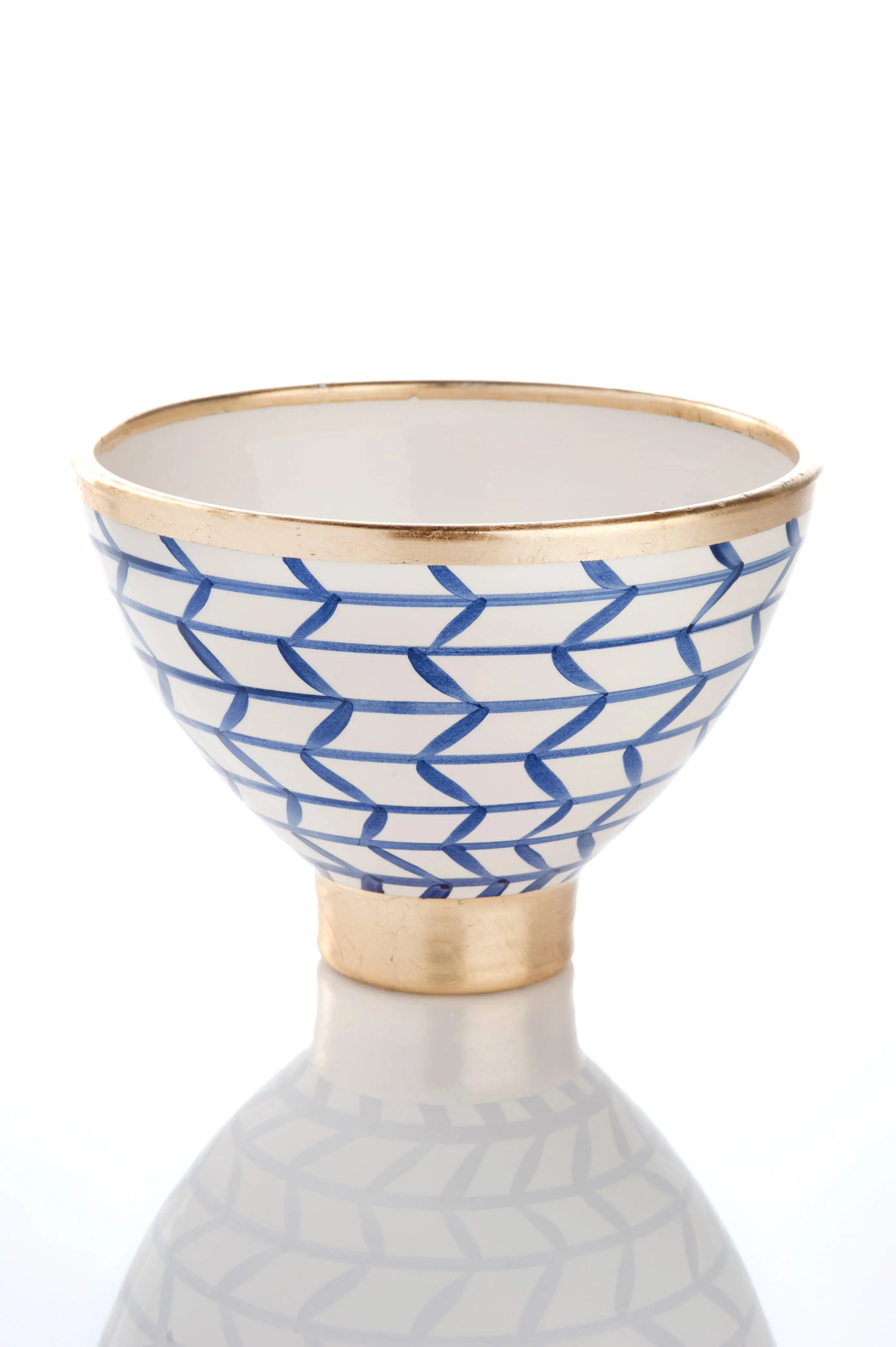 Italian Geometric Footed Bowl - Cerulean Blue & Gold - Villa Decor & Design